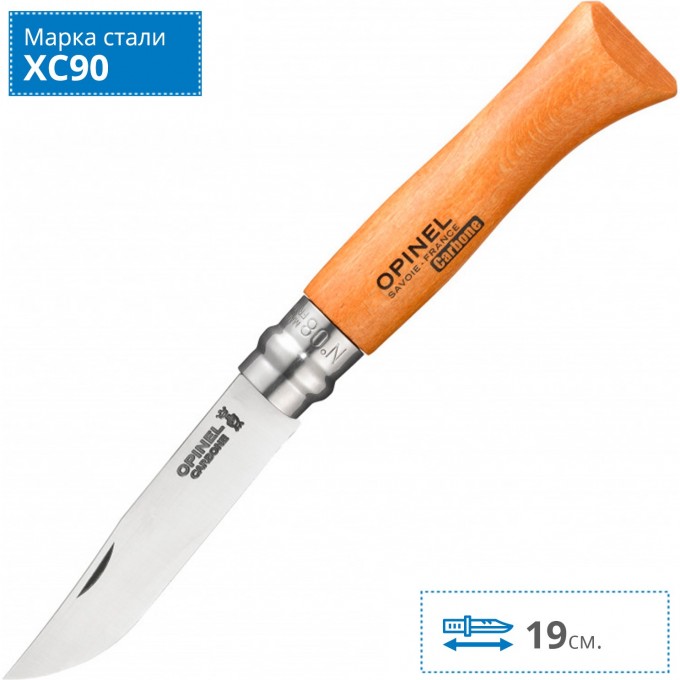 Нож OPINEL №8, углеродистая сталь, рукоять из дерева бука, блистер 000402