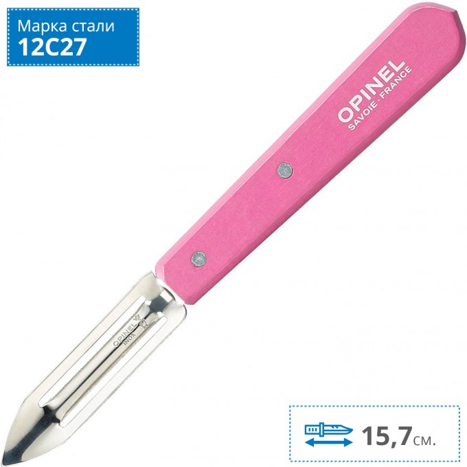 Нож для чистки овощей OPINEL №115, деревянная рукоять, блистер, нержавеющая сталь, розовый 002038